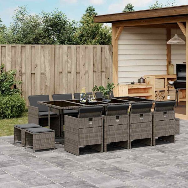 vidaXL 13-delige Tuinset met kussens poly rattan grijs