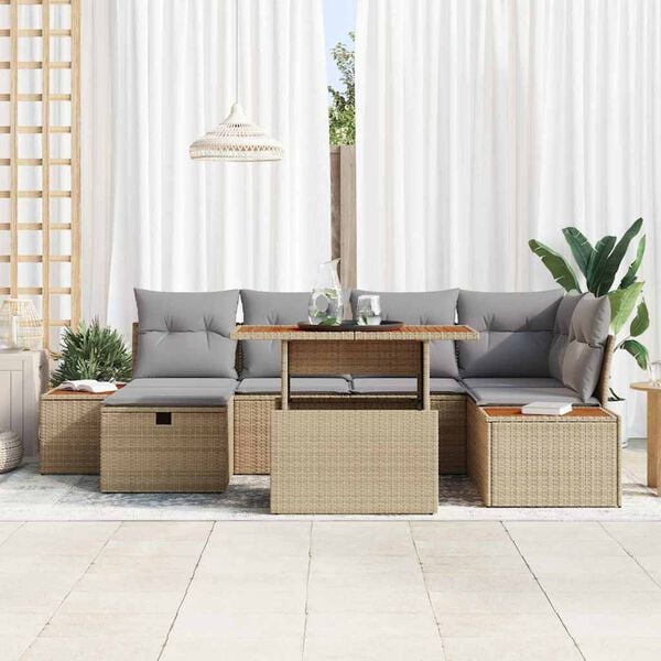 vidaXL Tuin Sofa Set 7 pcs Beige poly rattan