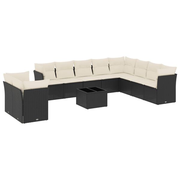 vidaXL 11-delige Loungeset met kussens poly rattan zwart