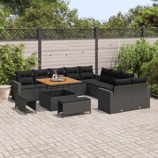 vidaXL Tuinbankenset 13 pcs Zwart poly rattan