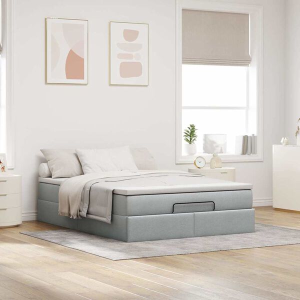 vidaXL Ottoman bed met matras 140x190cm stof lichtgrijs