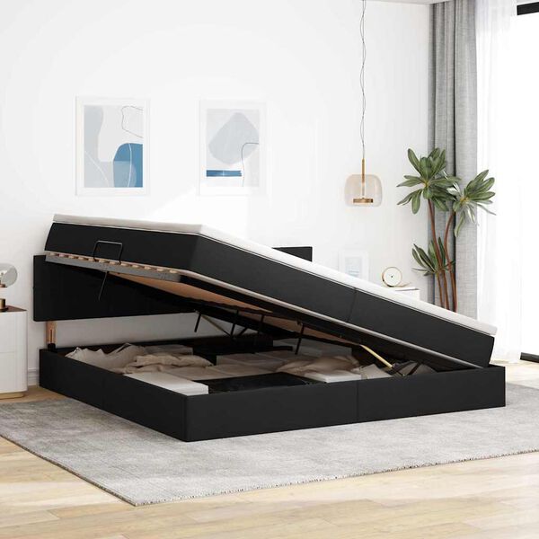 vidaXL Opbergbed met matras met matras Zwart 200 x 200 cm Bewerkt hout