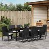 vidaXL Tuin eettafelset met kussen 9 pcs Zwart poly rattan