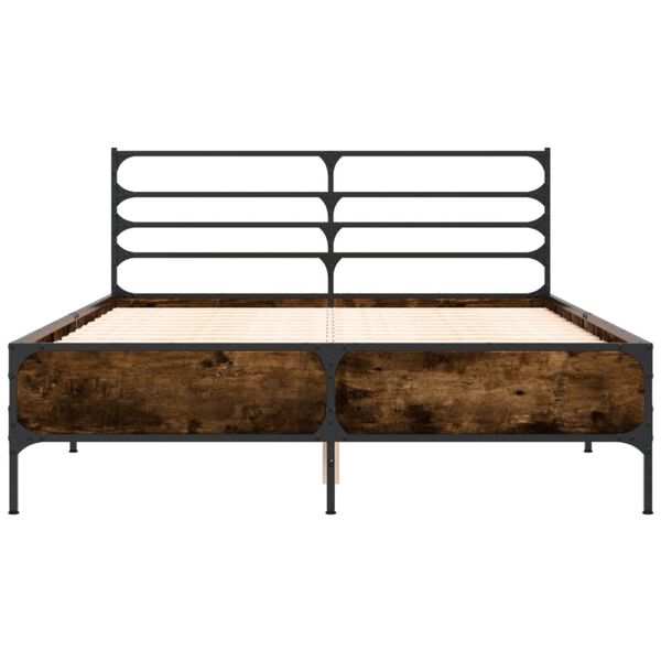 vidaXL Bedframe bewerkt hout metaal gerookt eikenkleurig 140x190 cm
