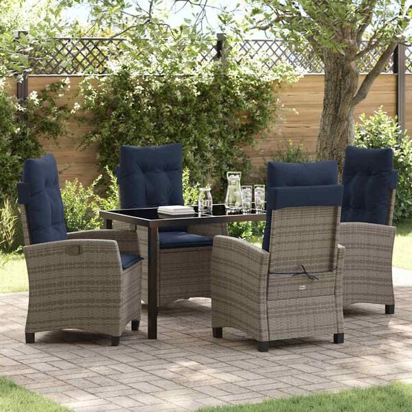 vidaXL Tuin eettafelset met kussen 5 pcs Grijs poly rattan