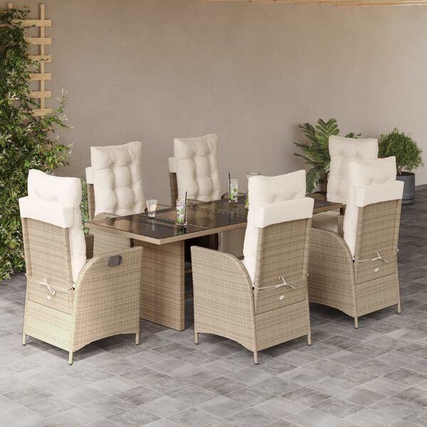 vidaXL 7-delige Tuinset met kussens poly rattan beige