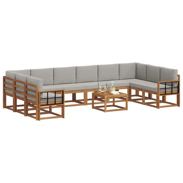vidaXL Buiten bankenset met kussen 11 pcs Natuurlijk en Lichtgrijs