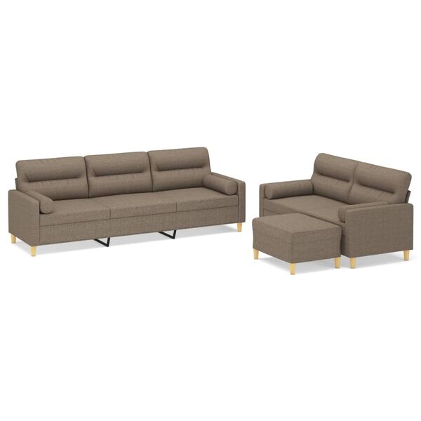 vidaXL 3-delige Loungeset met sierkussens en kussens stof taupe