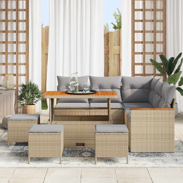 vidaXL Tuinbankenset 9 pcs Beige poly rattan