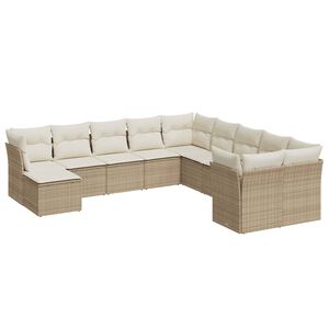 vidaXL 11-delige Tuinset met kussens poly rattan beige