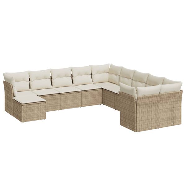 vidaXL 11-delige Tuinset met kussens poly rattan beige