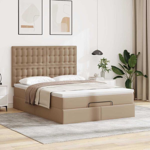 vidaXL Ottoman bed met matras 140x190cm kunstleer cappuccinokleurig