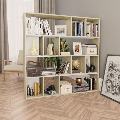 vidaXL Kamerscherm/boekenkast 110x24x110cm bewerkt hout wit eikenkleur