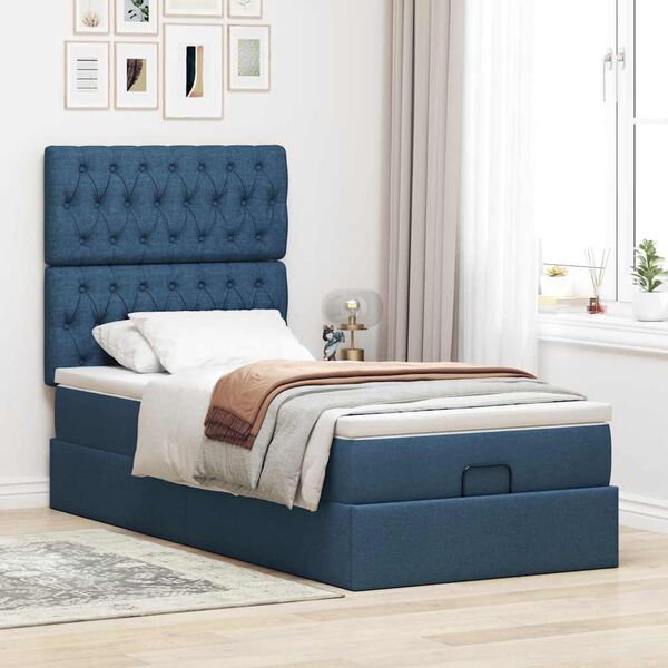vidaXL Bed met matras 90x200 cm stof blauw