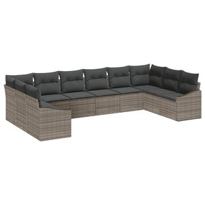 vidaXL Tuin Sofa Set met kussen met opslag 10 pcs Grijs poly rattan