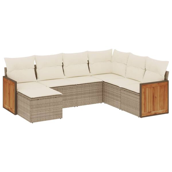 vidaXL 7-delige Loungeset met kussens poly rattan beige