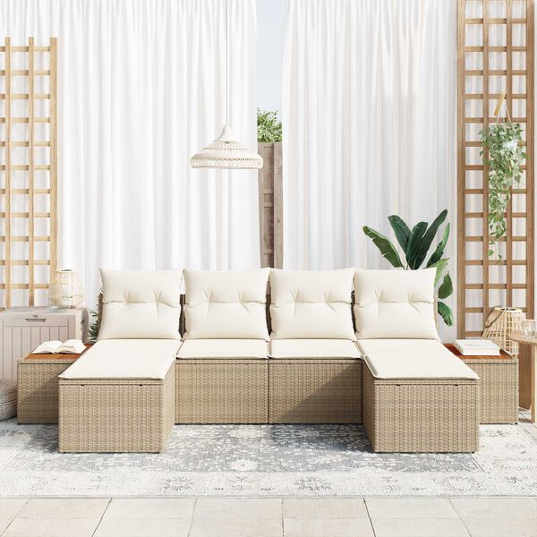 vidaXL Tuin Sofa Set met kussen 6 pcs Beige en Cr&egrave;me Poly Rattan