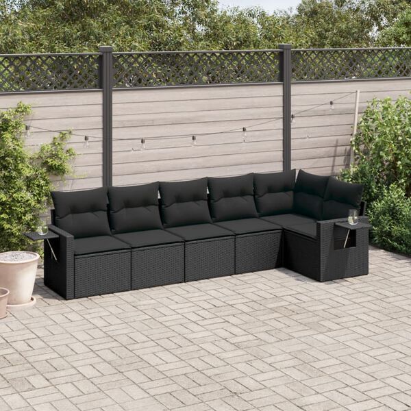 vidaXL 6-delige Loungeset met kussens poly rattan zwart