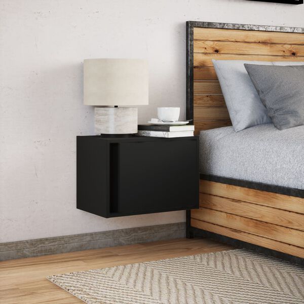 vidaXL Nachtkastje met LED's wandgemonteerd zwart