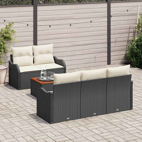 vidaXL Tuinbankenset met opslag 6 pcs Zwart en Cr&egrave;me poly rattan