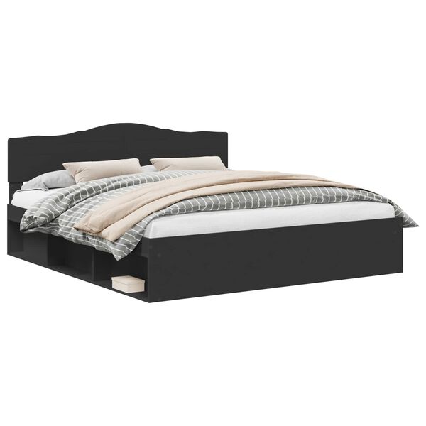 vidaXL Bedframe met hoofdeinde Zwart 200 x 200 cm Massief grenenhout