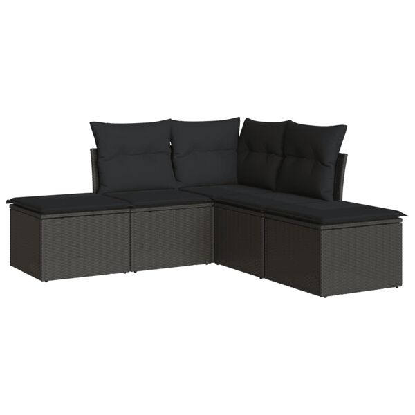 vidaXL 5-delige Loungeset met kussens poly rattan zwart