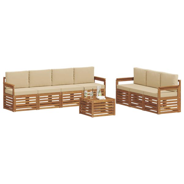 vidaXL Sofa-Sets 8 pcs Natuurlijk en Beige Massief Acaciahout