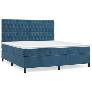 vidaXL Boxspring met matras fluweel donkerblauw 180x200 cm