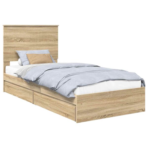 vidaXL Opslag bed met hoofdeinde Sonoma Eiken 90 x 190 cm Bewerkt hout