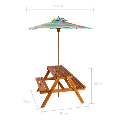 vidaXL Kinderpicknicktafel met parasol 79x90x60 cm massief acaciahout