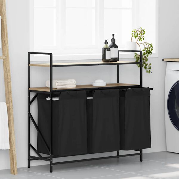 vidaXL Wasmand 3 vakken met planken sonoma eikenkleurig