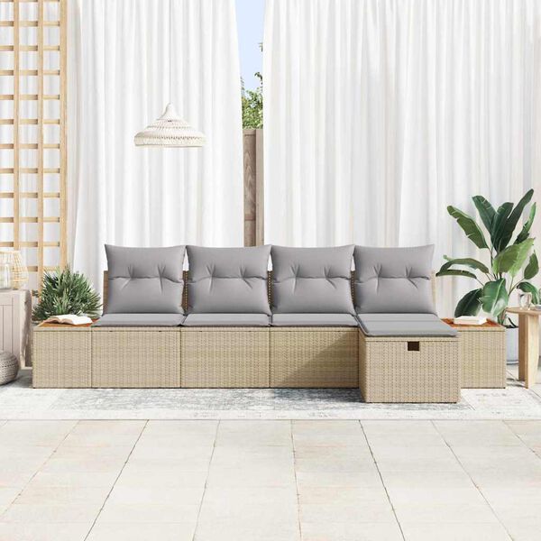 vidaXL Tuin Sofa Set met kussen met opslag 5 pcs Beige poly rattan