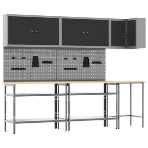 vidaXL Werkkast set met plank met opslag 10 st Zwart en Grijs