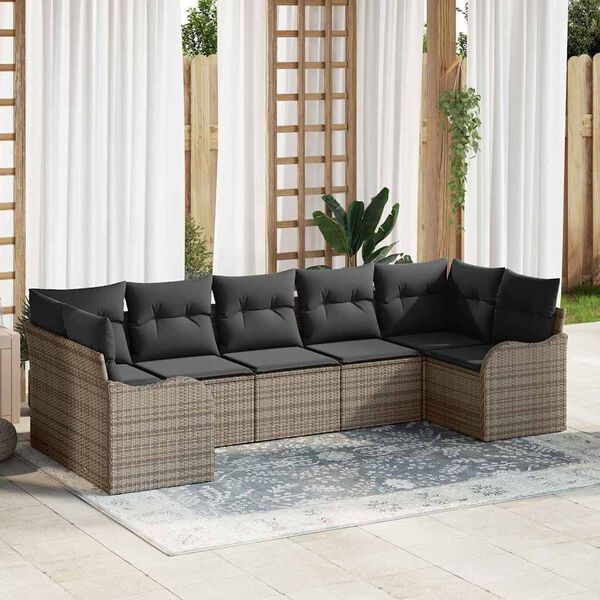 vidaXL Tuin Sofa Set met kussen 7 pcs Grijs Poly riet