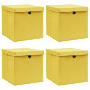 vidaXL Opbergboxen met deksel 4 st 32x32x32 cm stof geel