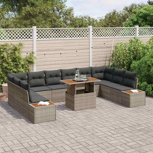 vidaXL Tuin Sofa Set met opslag 11 pcs Grijs Poly riet