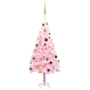 vidaXL Kunstkerstboom met verlichting en kerstballen 210 cm PVC roze