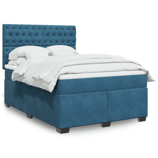 vidaXL Boxspring met matras fluweel blauw 140x190 cm