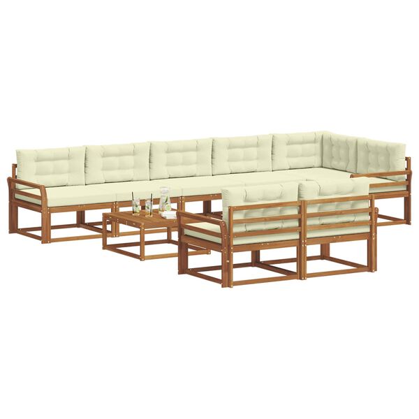 vidaXL Buiten bankenset met kussen 9 pcs Natuurlijk en Cr&egrave;me