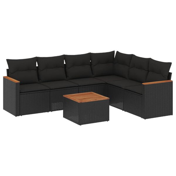 vidaXL 7-delige Loungeset met kussens poly rattan zwart
