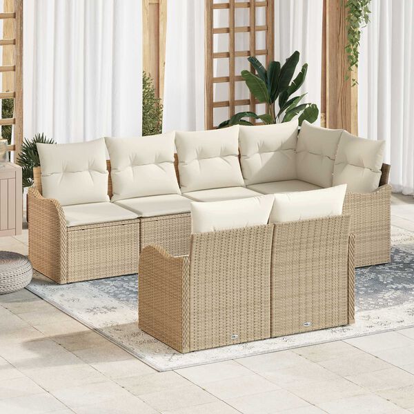 vidaXL Tuin Sofa Set met kussen met opslag 7 pcs Beige Poly riet