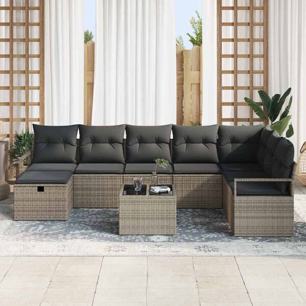 vidaXL Bankstel met kussen 6 pcs poly rattan