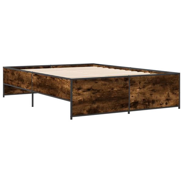 vidaXL Bedframe bewerkt hout metaal gerookt eikenkleurig 140x190 cm
