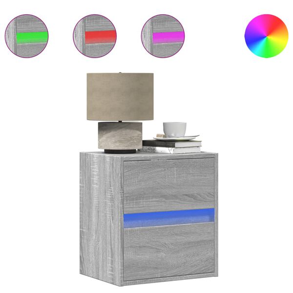 vidaXL Nachtkastje met LED's wandgemonteerd grijs sonoma eikenkleurig