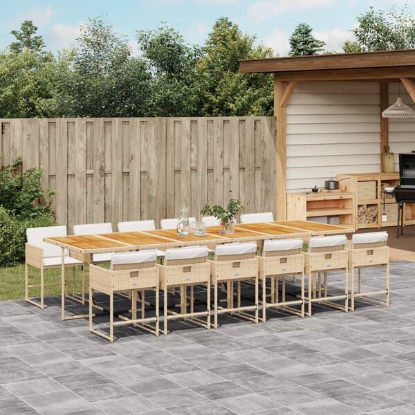vidaXL 13-delige Tuinset met kussens poly rattan beige