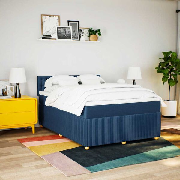 vidaXL Boxspring met matras stof blauw 140x200 cm