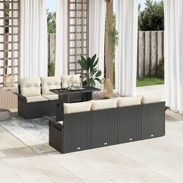 vidaXL Tuin Sofa Set met kussen 8 pcs Zwart poly rattan