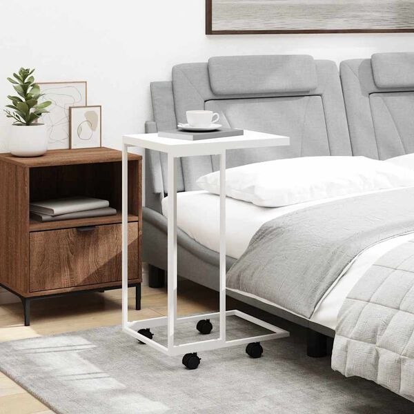 vidaXL Bijzettafel met wieltjes 40x30x63,5 bewerkt hout wit