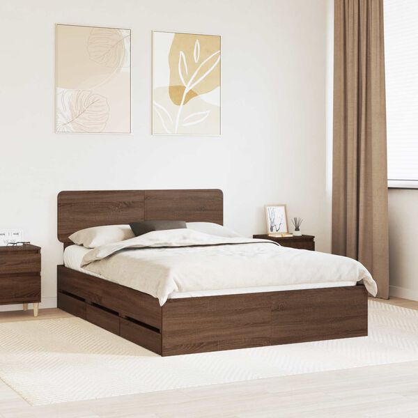 vidaXL Bedframe met lade Bruine eik 140 x 190 cm Geconstrueerd hout
