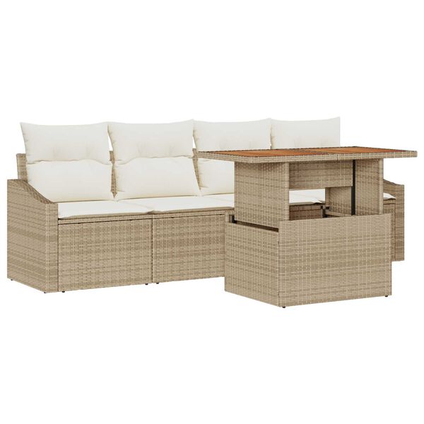 vidaXL Tuin Sofa Set met kussen 5 pcs Beige Poly riet